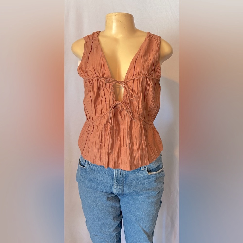 Frame Denim Rust Pleated Blouse